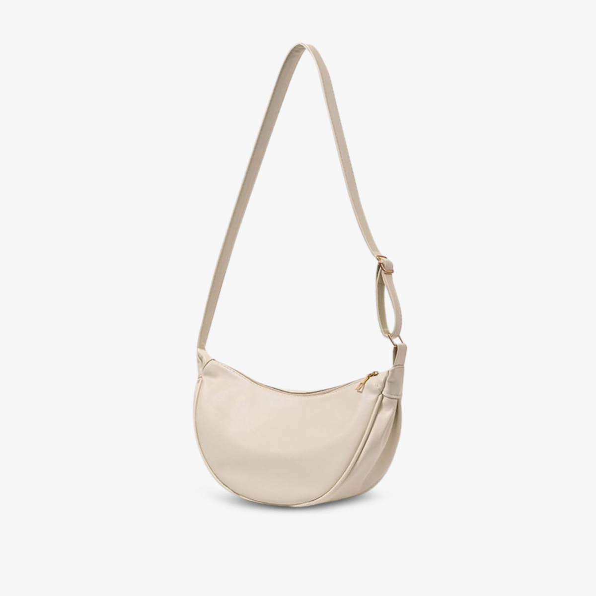 Women's handbag with a shoulder strap, a curved outline and a top zip