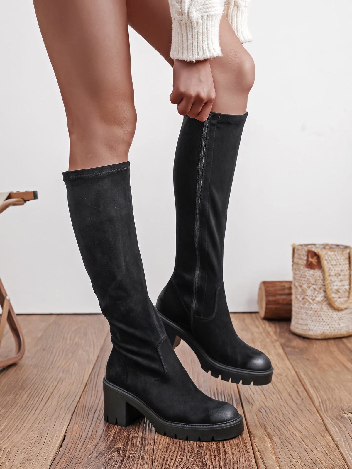 Ambrosina high stretch-shaft boots in black