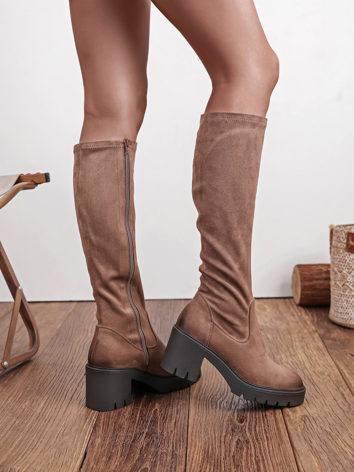 Ambrosina high stretch-shaft boots in khaki