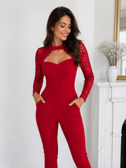 Laquanda | Lace-Sleeve Cut-Out Jumpsuit