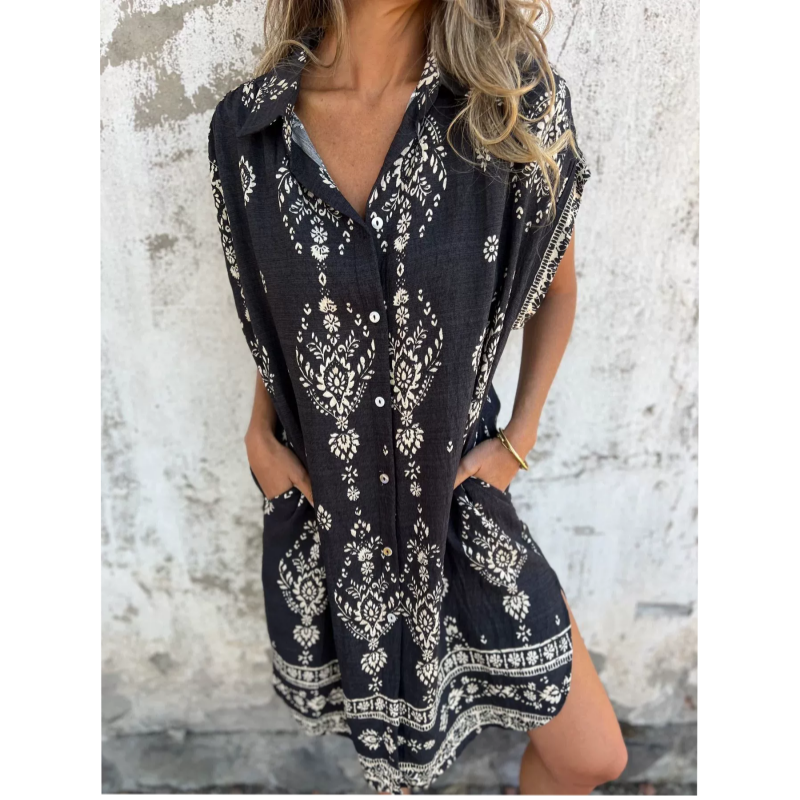 MICA | BUTTON-FRONT SHORT-SLEEVE DRESS