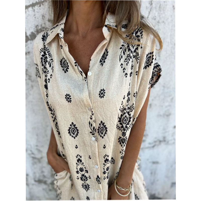 MICA | BUTTON-FRONT SHORT-SLEEVE DRESS