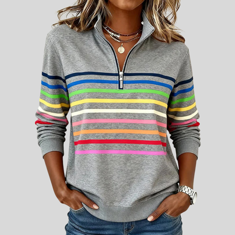 Striped Half-Zip Sweatshirt, front view.