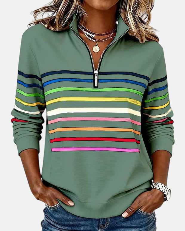 Striped Half-Zip Sweatshirt, front view.