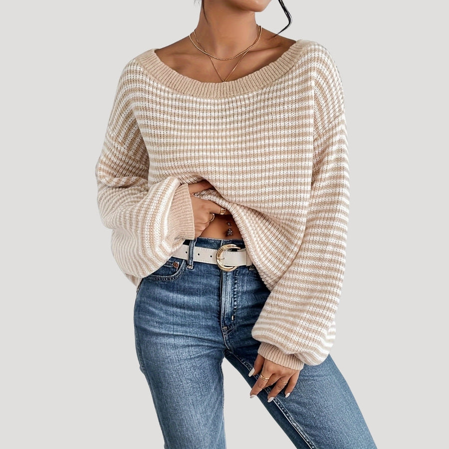 Women's jumper with a wide neckline, balloon sleeves and a textured surface