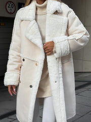 Hafren | Long Fleece Winter Coat in Beige