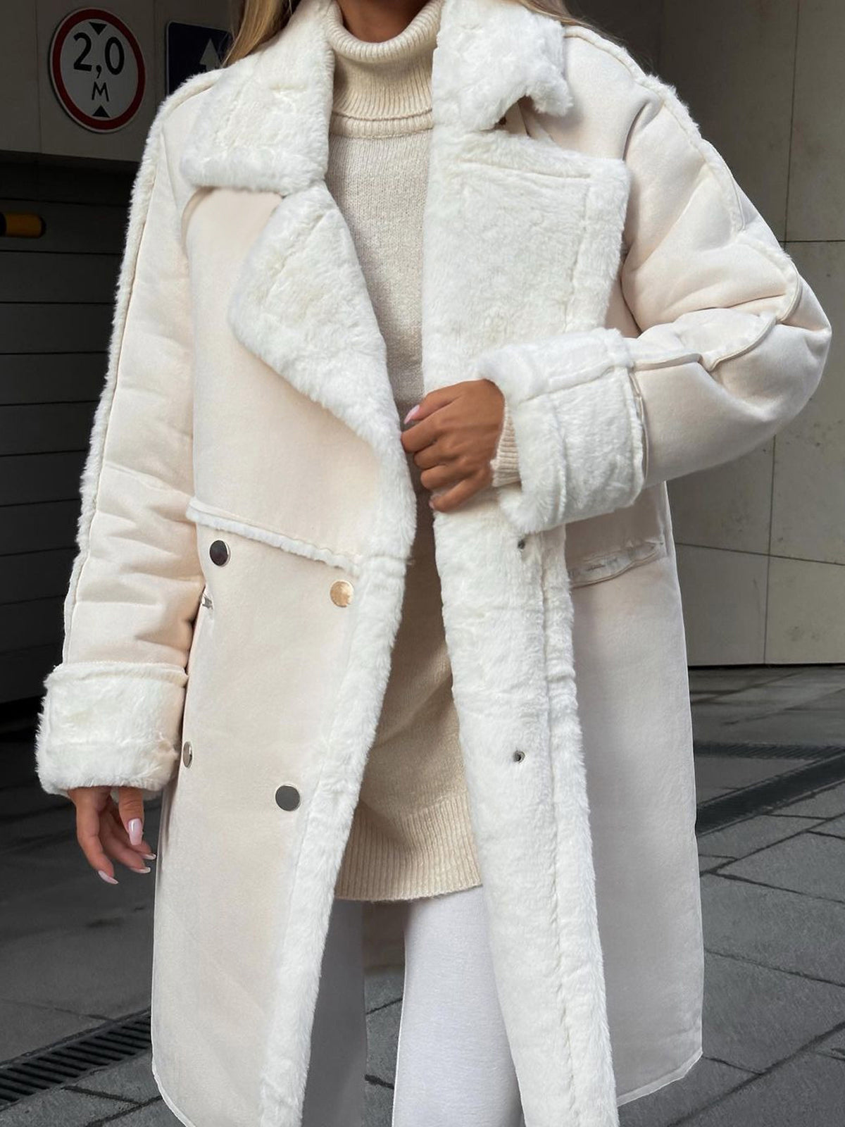 Hafren | Long Fleece Winter Coat in Beige