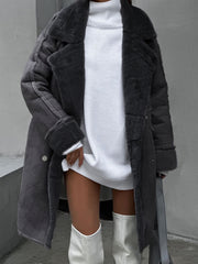 Hafren | Long Fleece Winter Coat in Beige