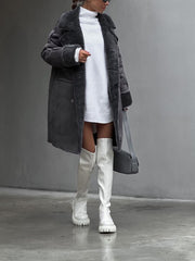 Hafren | Long Fleece Winter Coat in Grey