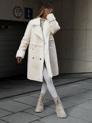 Hafren | Long Fleece Winter Coat in Beige