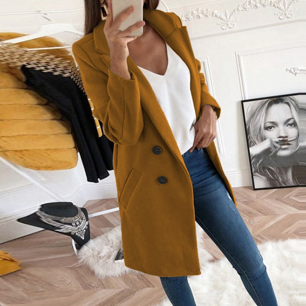 Nokuthula | Long Wool-Blend Lapel Coat in Yellow