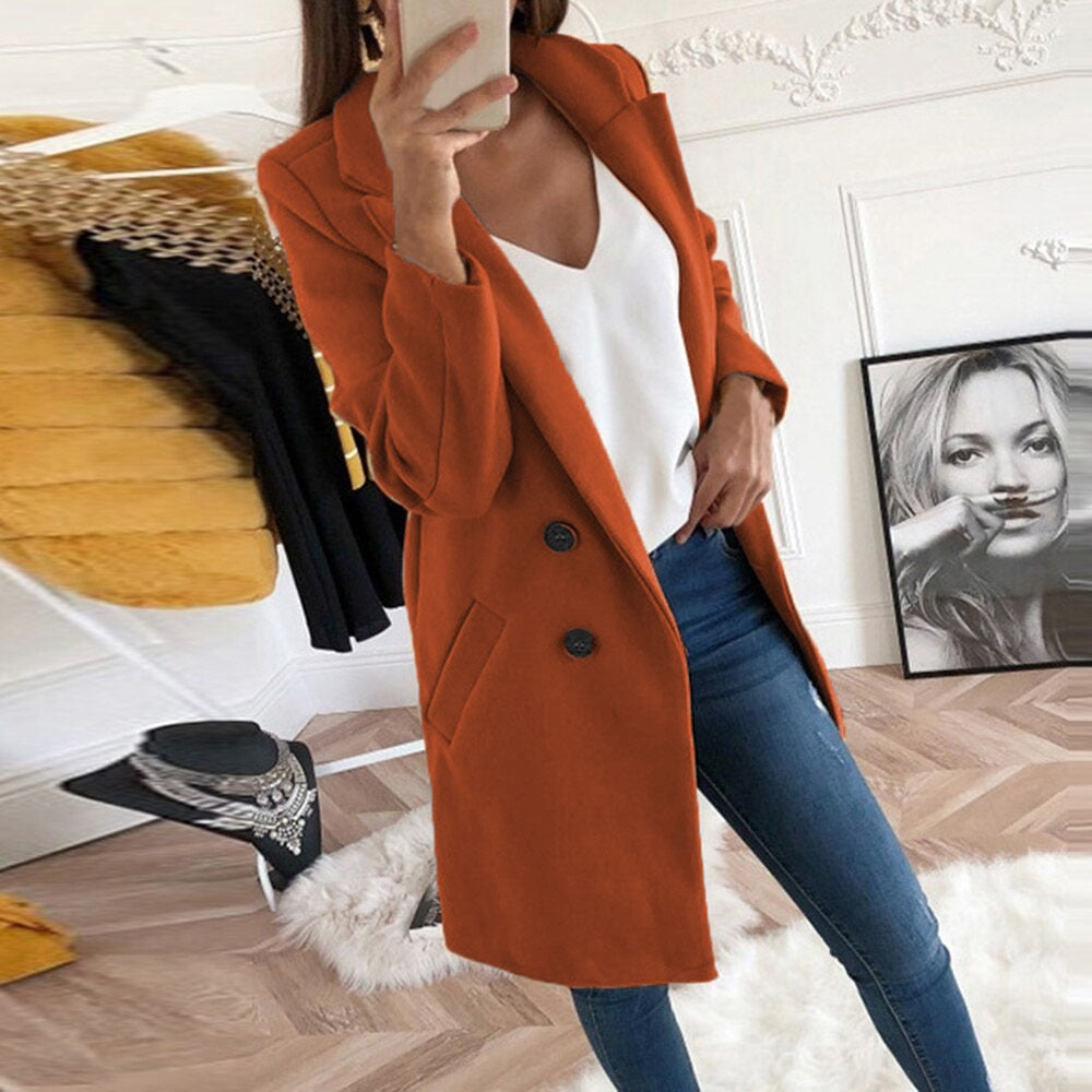 Nokuthula | Long Wool-Blend Lapel Coat in Yellow