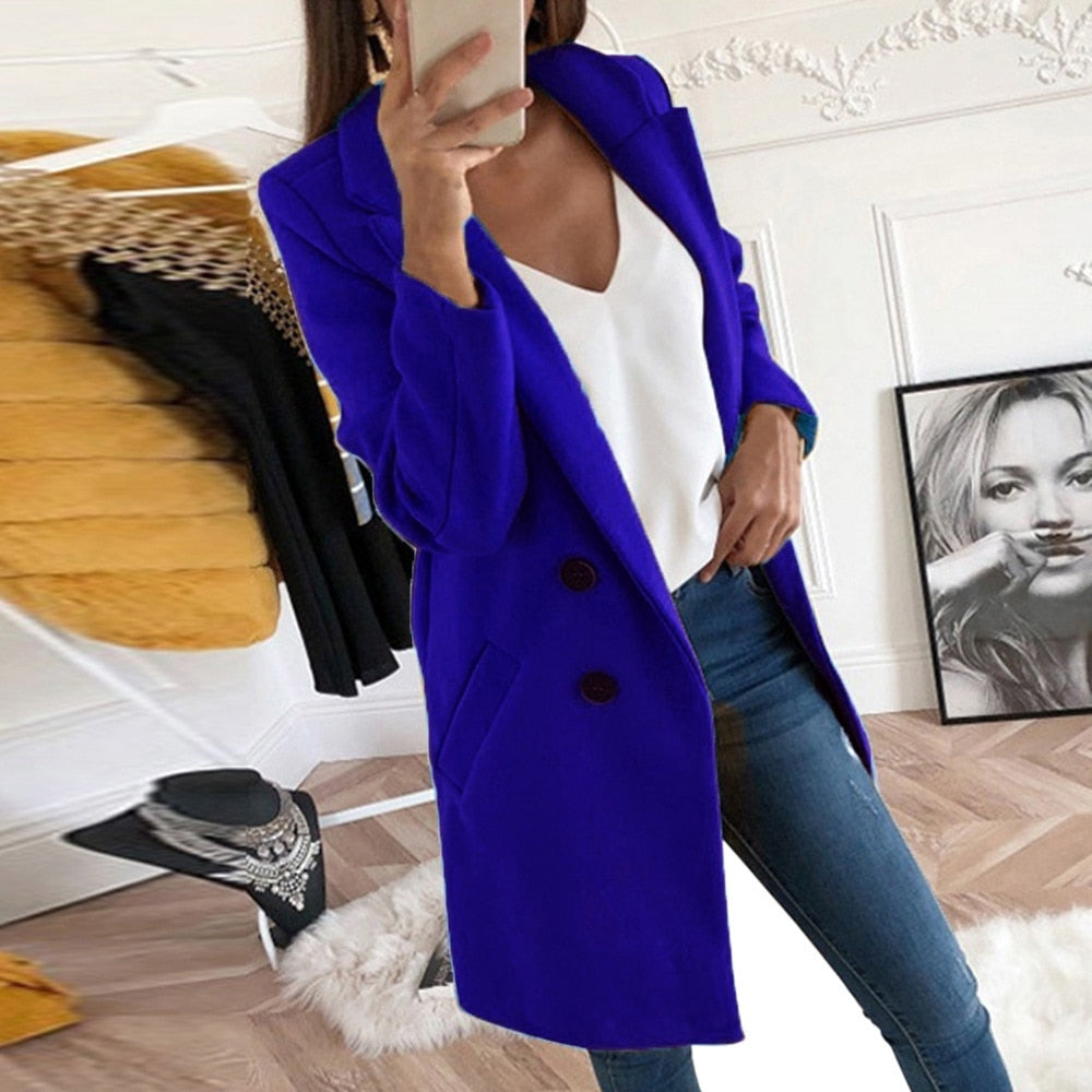Nokuthula | Long Wool-Blend Lapel Coat in Yellow