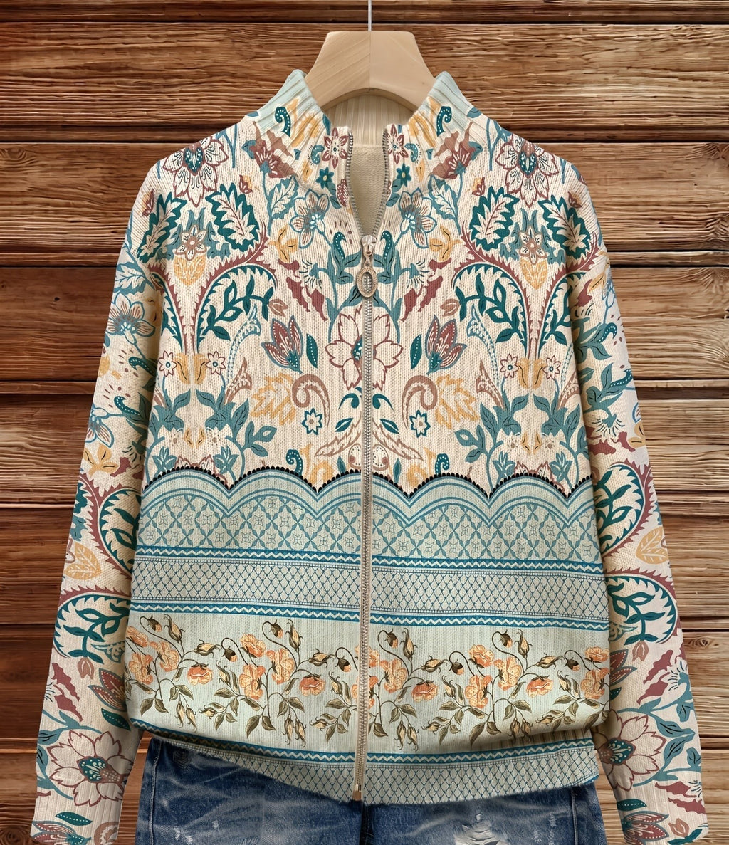 CATERINA | BOTANICAL BORDER ZIP CARDIGAN