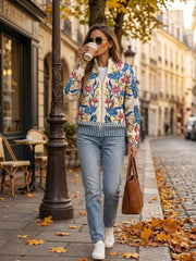 Renata | Botanical Garden-Print Zip Cardigan