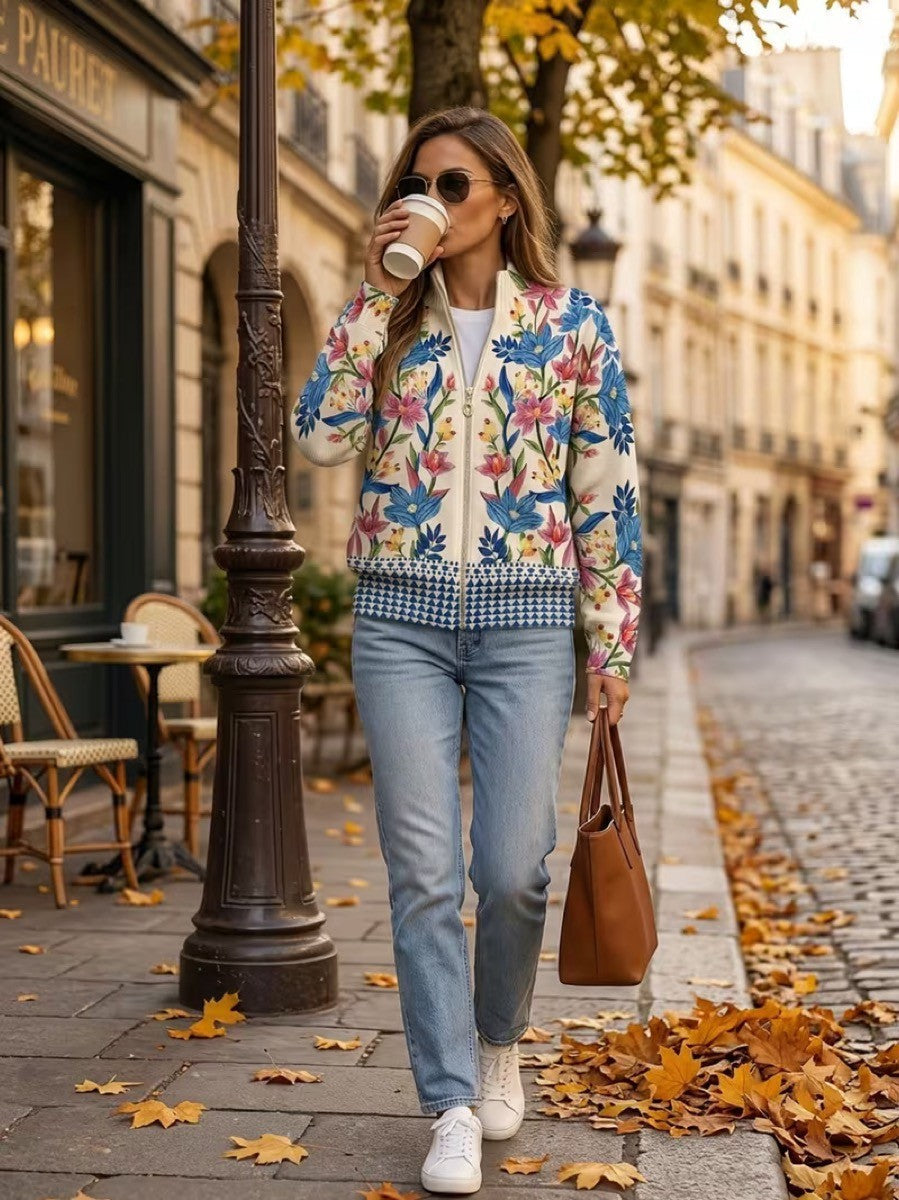 RENATA | BOTANICAL FLORAL ZIP CARDIGAN