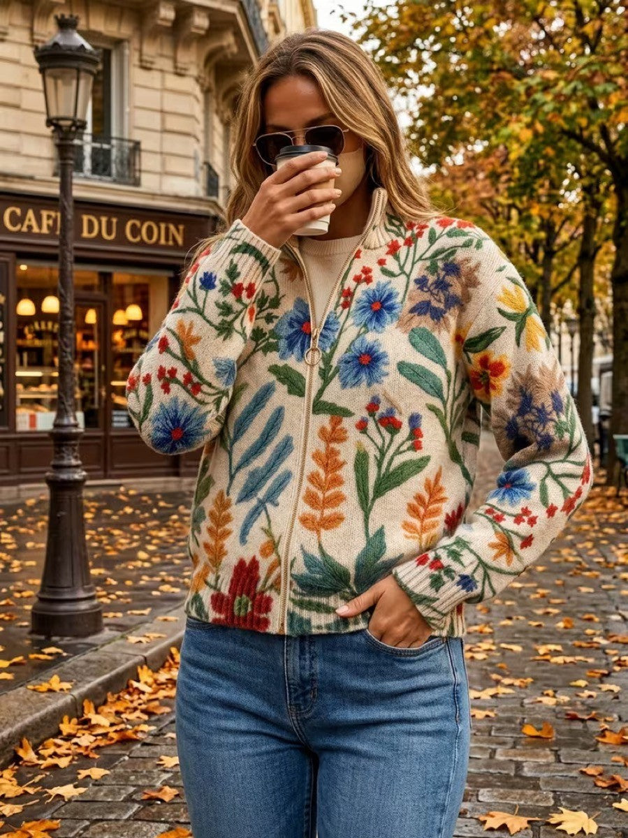 RENATA | BOTANICAL FLORAL ZIP CARDIGAN