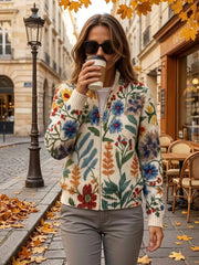 Renata | Botanical Garden-Print Zip Cardigan