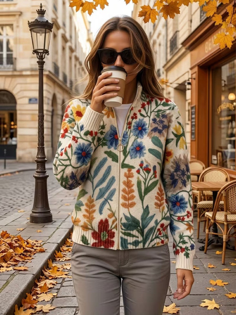 RENATA | BOTANICAL FLORAL ZIP CARDIGAN