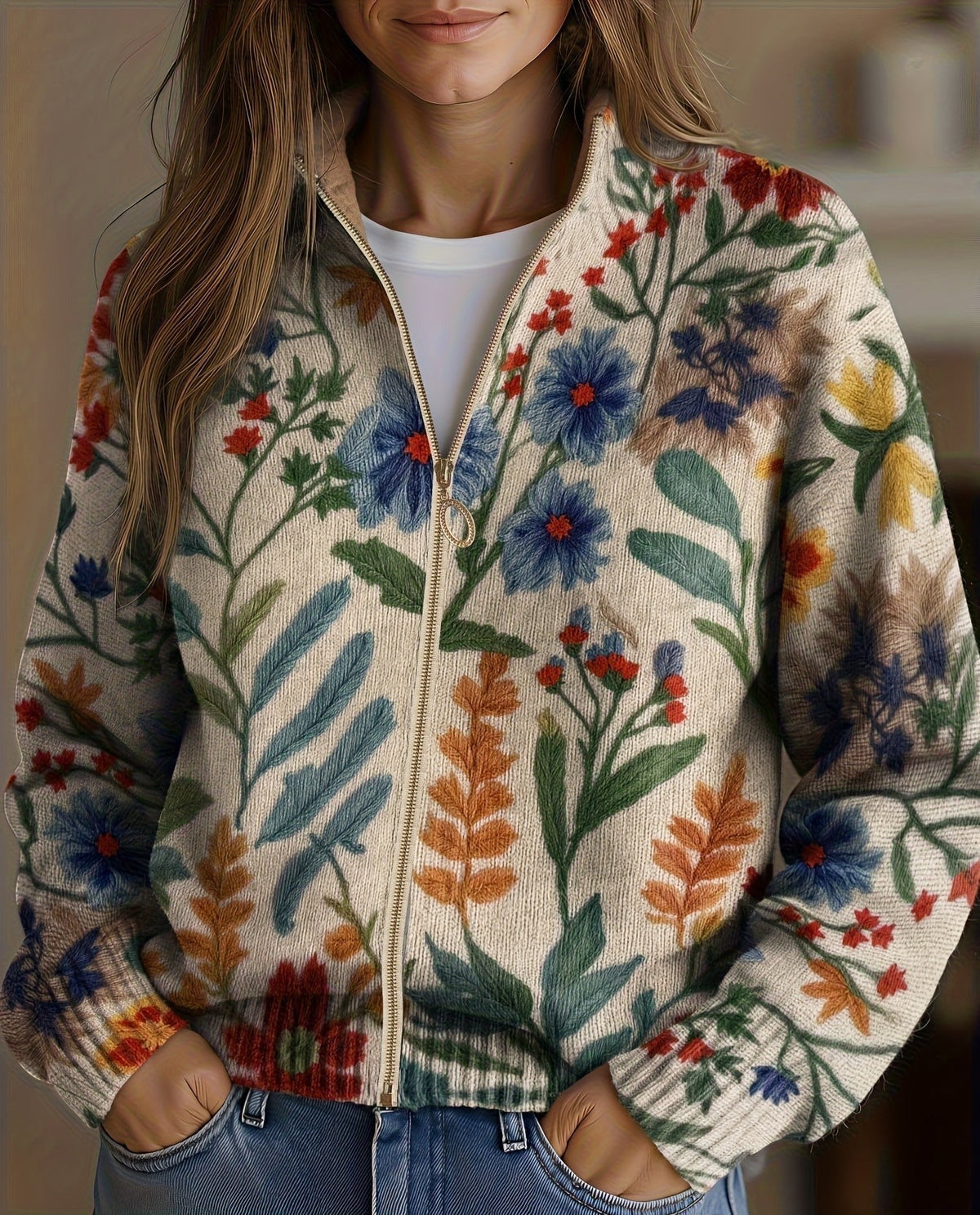 RENATA | BOTANICAL FLORAL ZIP CARDIGAN
