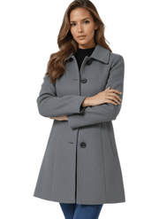 Women's coat with an A-line silhouette, a single-button front and a pointed collar