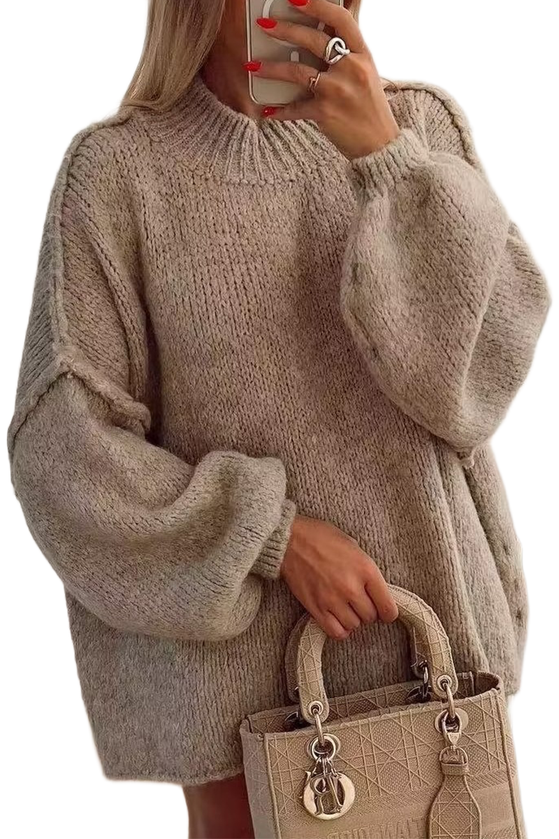 Women's jumper with a textured surface, balloon sleeves and a stand collar