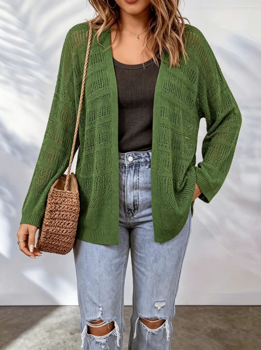 Women's cardigan with a textured surface, an open front and a relaxed silhouette