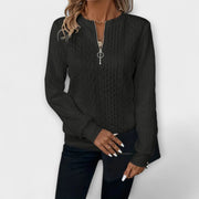 Women's jumper with a zipped neckline, long sleeves and ribbed cuffs and hem