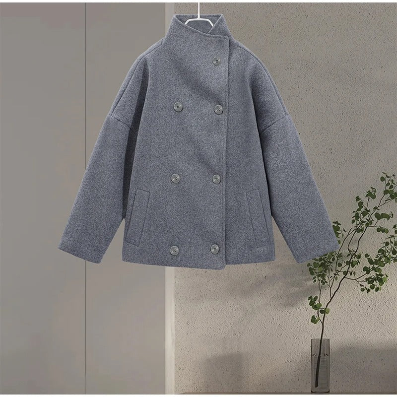 Ceridwen | High-Neck Double-Breasted Wool-Blend Coat