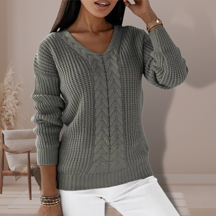 Women's jumper with a V-shaped neckline, long sleeves and ribbed cuffs and hem