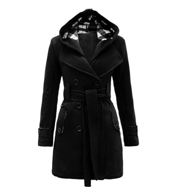 Siobhan | Hooded Double-Breasted Belted Wool Coat in Red