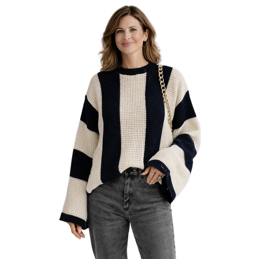Women's jumper with vertical stripes, a round neckline and wide sleeves