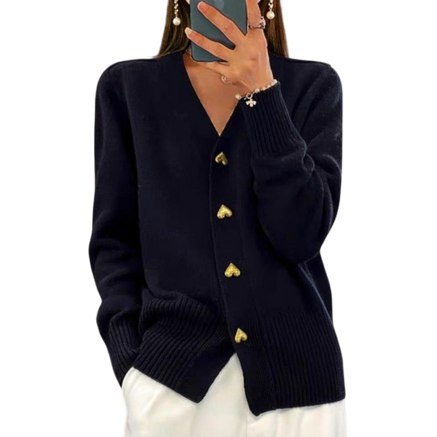Women's cardigan with a V-shaped neckline, a button front and long sleeves