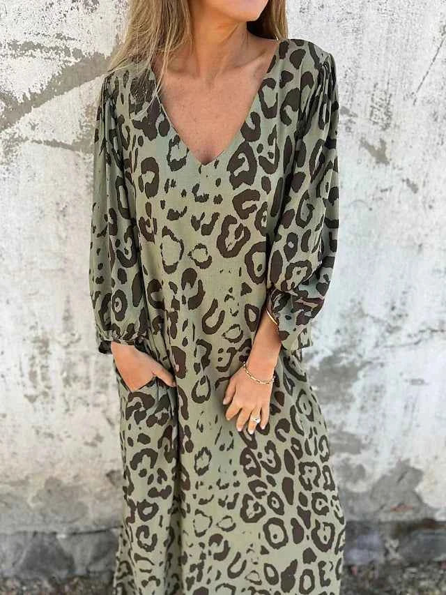 JESSA | LEOPARD-PRINT POCKET-DETAIL MAXI DRESS