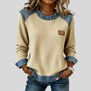 Waffle-Textured Sweatshirt with Contrast Trim, front view.