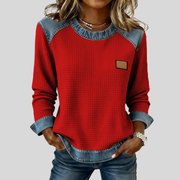 Waffle-Textured Sweatshirt with Contrast Trim, front view.