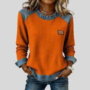 Waffle-Textured Sweatshirt with Contrast Trim, front view.