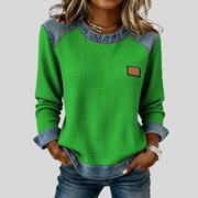 Waffle-Textured Sweatshirt with Contrast Trim, front view.