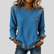 Waffle-Textured Sweatshirt with Contrast Trim, front view.