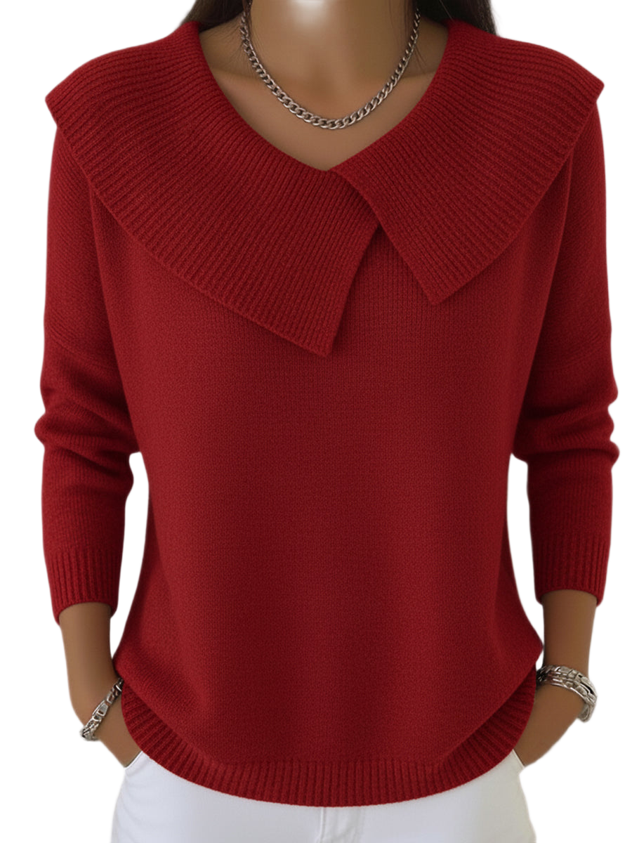 Women's jumper with a wide collar, a round neckline and long sleeves