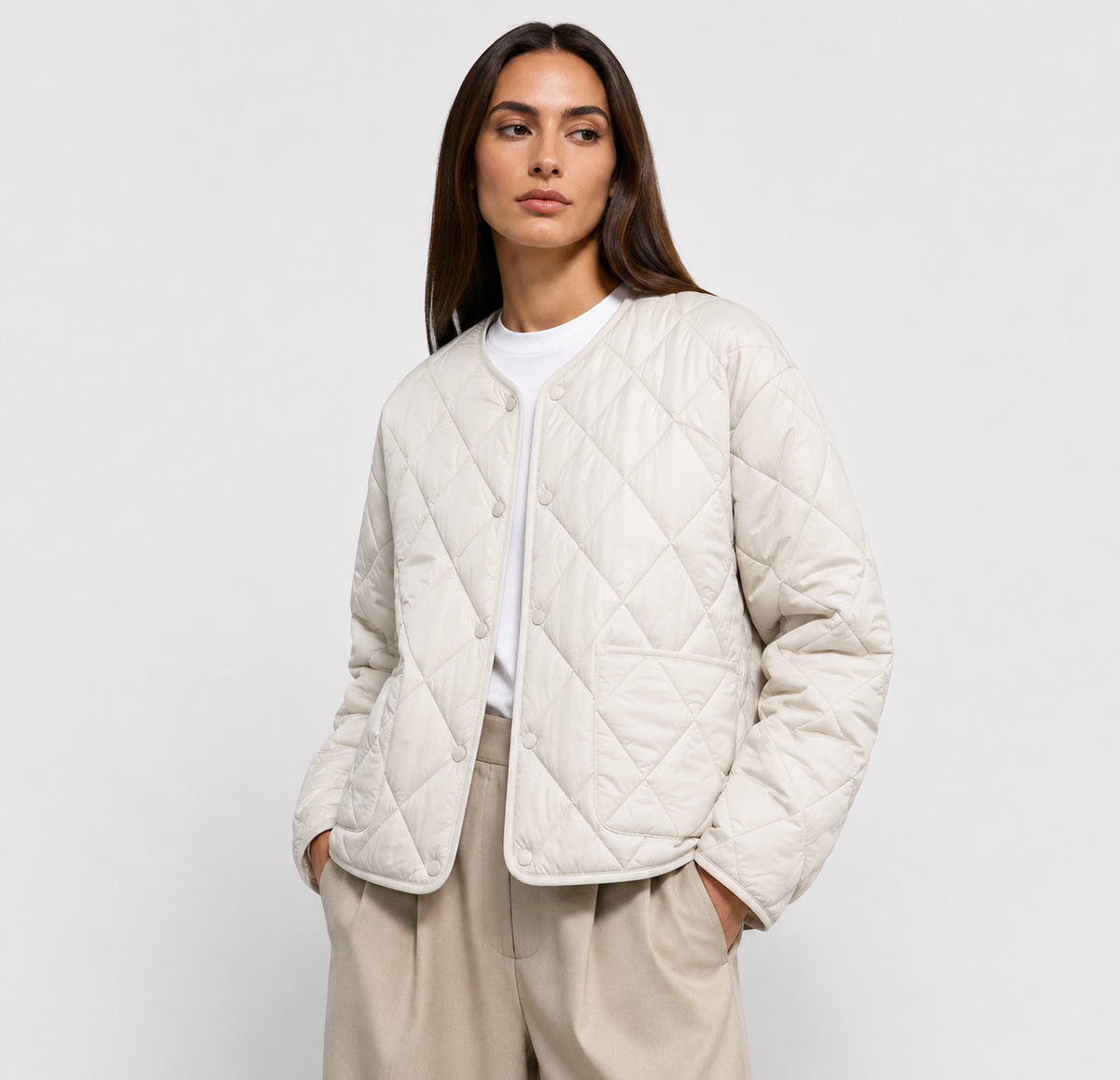 Shalonda | Collarless Quilted Zip Jacket