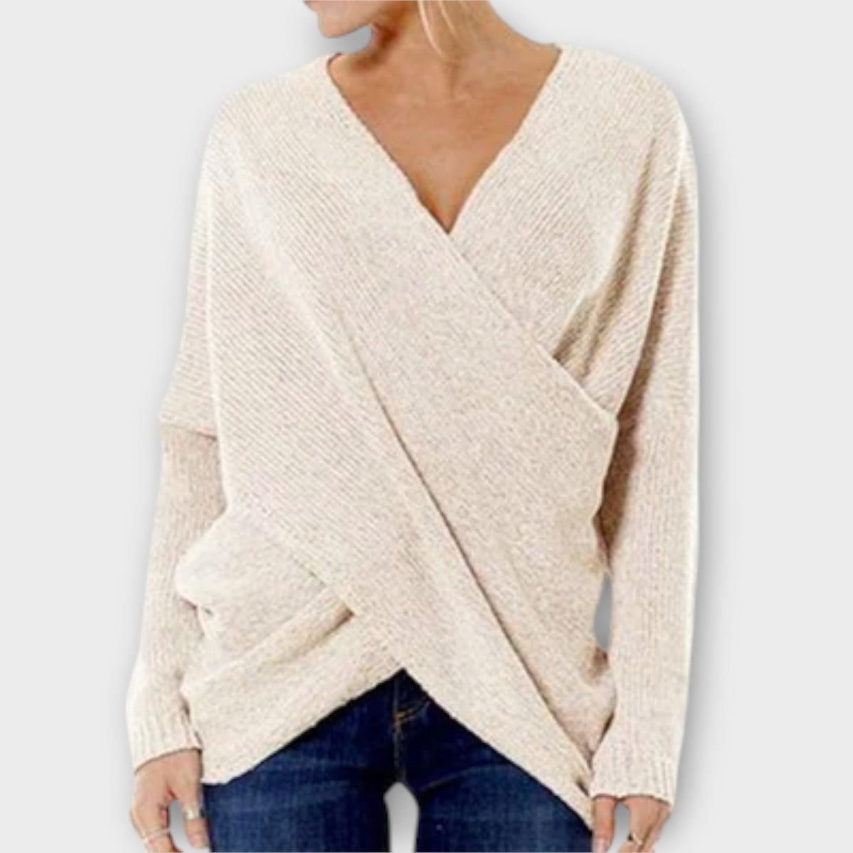 Heidi | Green Knitted Jumper With V-Neck