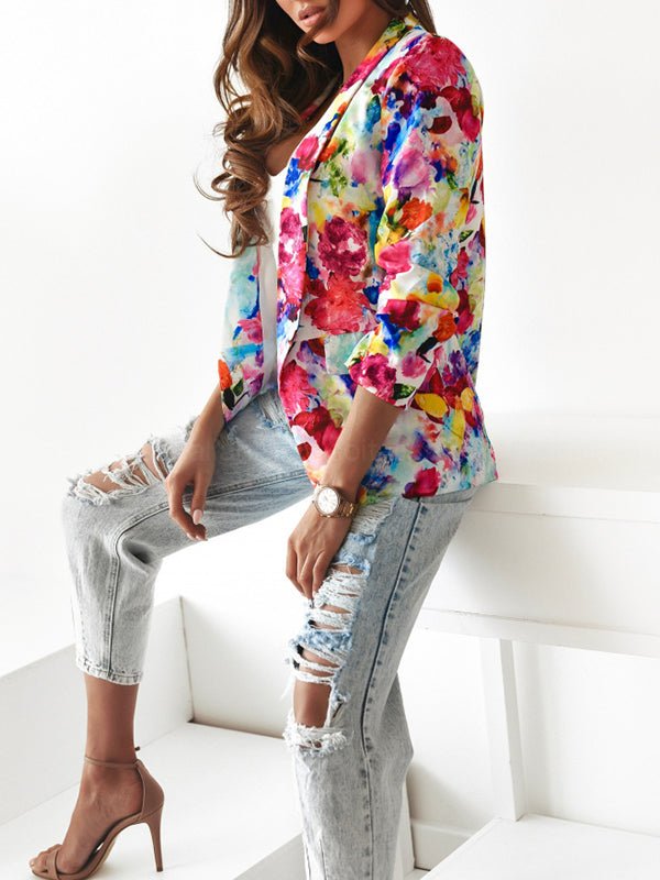 Grainne | Multicolour Floral Open-Front Blazer in Pink