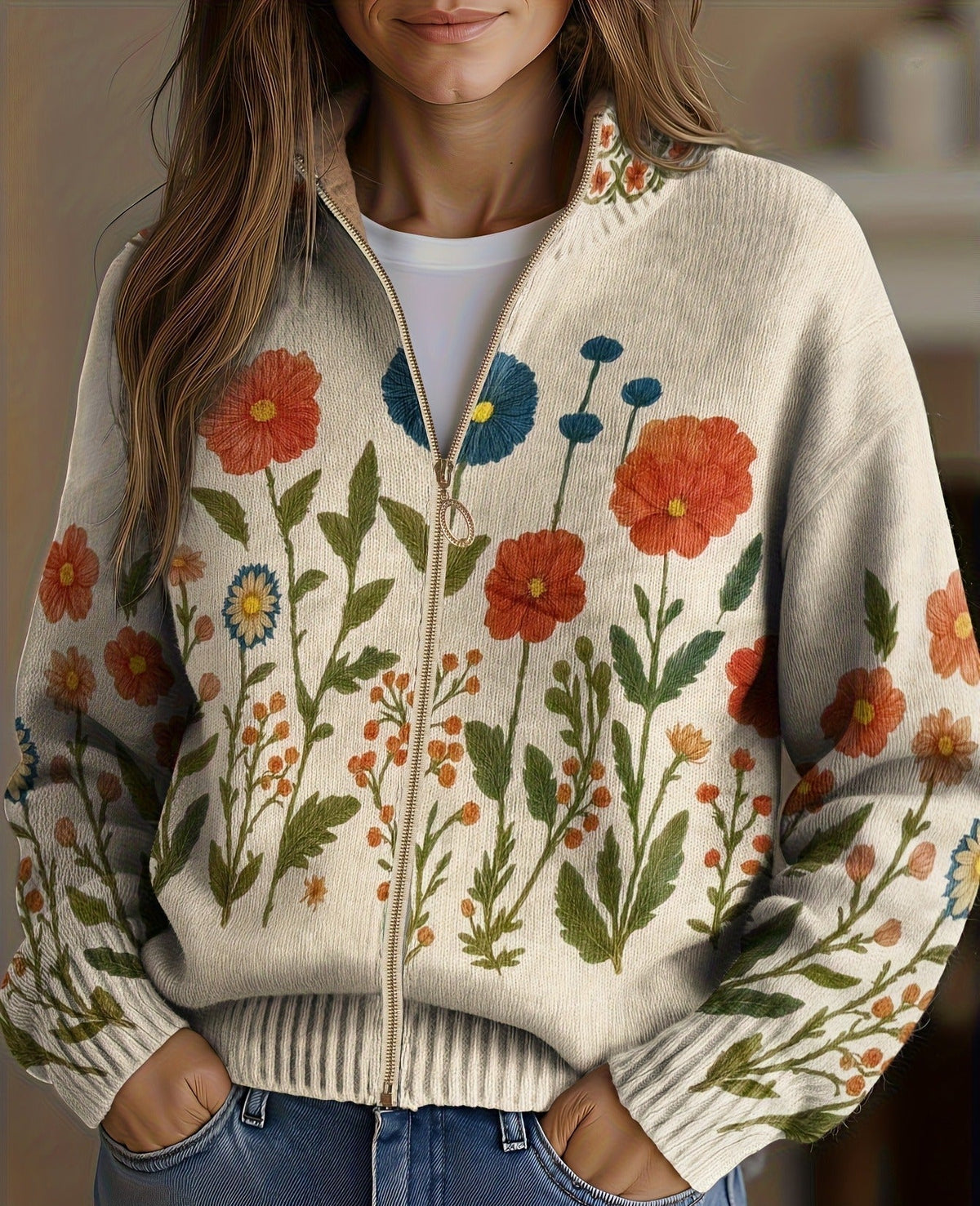 Angela | Cardigan Zip With Wild Floral