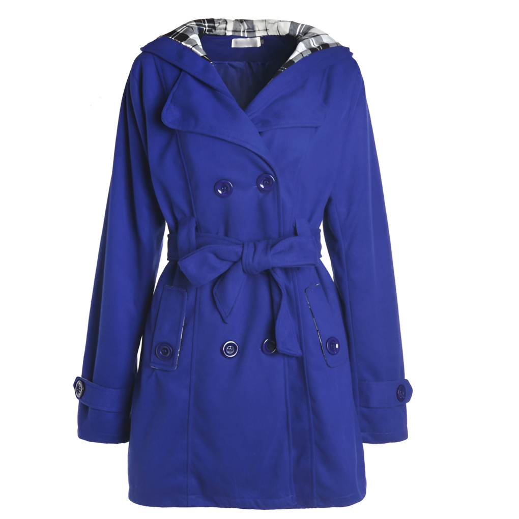 Siobhan | Hooded Double-Breasted Belted Wool Coat in Red